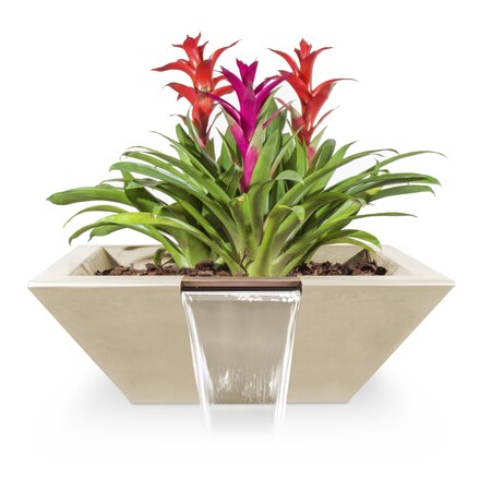The Outdoor Plus 36 Square Maya Planter & Water Bowl - GFRC Concrete - Vanilla - OPT-36SPW-VAN